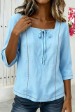 Square Neck Solid Color Seven Quarter Sleeved Shirt