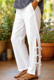Solid Color Elastic Waistband Split Strap Pants