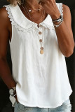 Solid Color Lapel Lace Button Sleeveless Vest