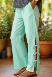 Solid Color Elastic Waistband Split Strap Pants