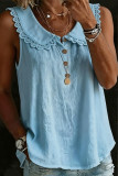 Solid Color Lapel Lace Button Sleeveless Vest