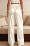 Solid Color Lace Patchwork Satin Wide Leg Pants