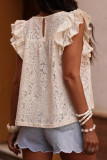 Lotus Leaf Sleeve Round Neck Lace Embroidered Shirt