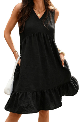 Solid Color V-neck Sleeveless Ruffle Edge Dress