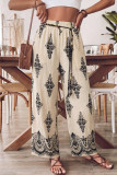 Ethnic Style High Elastic Waist Wide Leg Pants