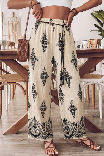 Ethnic Style High Elastic Waist Wide Leg Pants