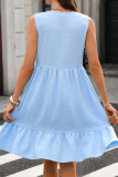 Solid Color V-neck Sleeveless Ruffle Edge Dress