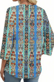V-neck Lace Printed Seven Quarter Sleeve T-shirt