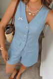 French Commuting Style V-neck Vest Shorts 2-piece Set