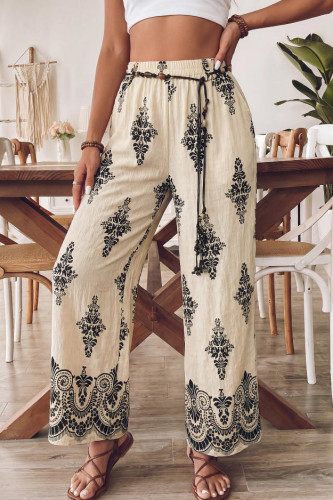 Ethnic Style High Elastic Waist Wide Leg Pants