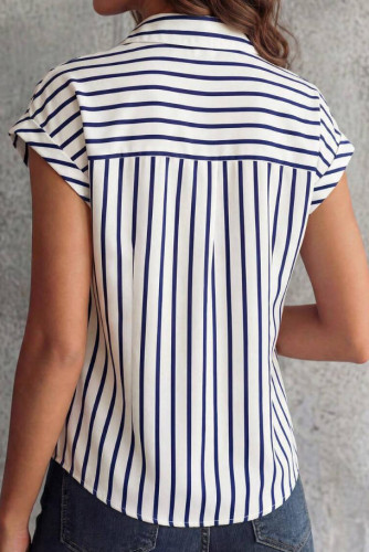 Lapel Button Striped Printed Short Sleeve Shirt
