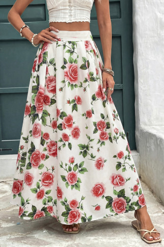 Vintage Rose Print High Waisted Skirt