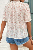 Floral Ruffled V-neck Short Sleeved Shirt
