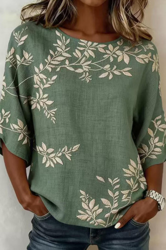 Large Size Round Neck Seven Quarter Sleeve Shirt