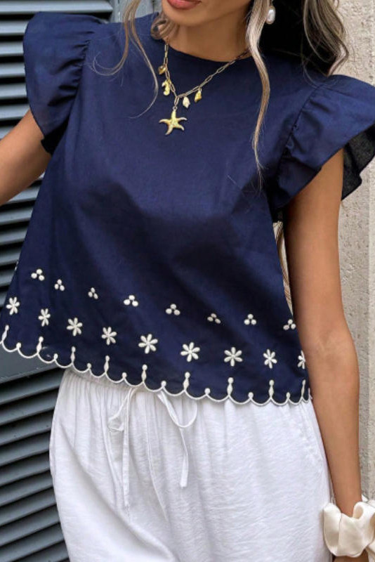 Round Neck Embroidered Flying Short Sleeve Shirt