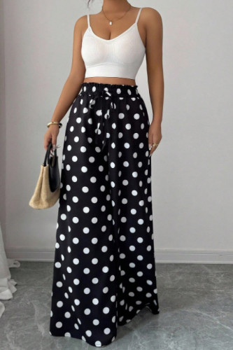 Polka Dot High Elastic Waist Wide Leg Pants