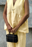 V-neck Ruffled Vest Wide Leg Pants 2-piece Set