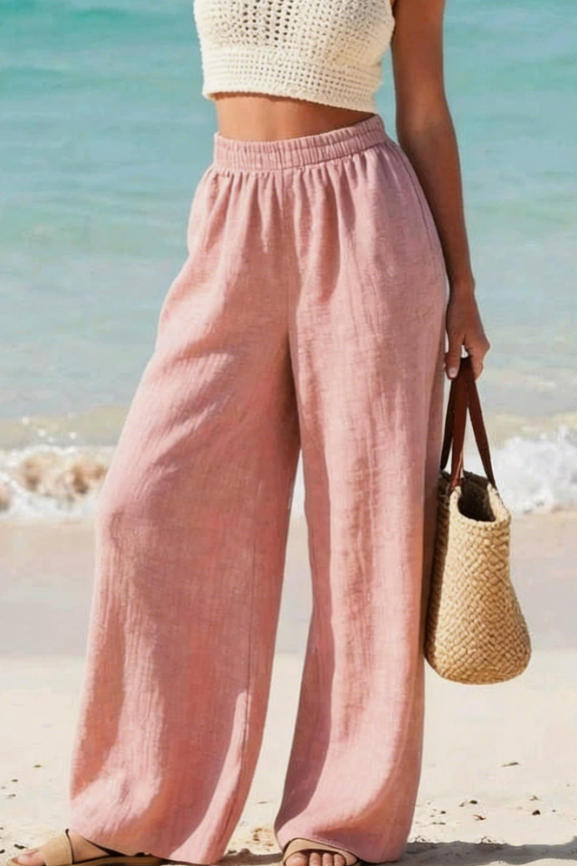 Solid Color High Elastic Waist Wide Leg Pants