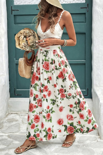 Vintage Rose Print High Waisted Skirt