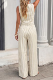 Striped V-neck Tied Vest Wide Leg Pants 2-piece Set