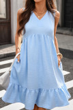 Solid Color V-neck Sleeveless Ruffle Edge Dress
