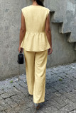 V-neck Ruffled Vest Wide Leg Pants 2-piece Set
