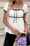 Square Neck Lace Short Sleeved Backless Shirt