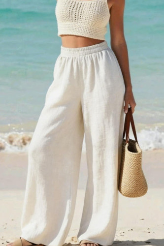 Solid Color High Elastic Waist Wide Leg Pants