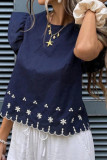 Round Neck Embroidered Flying Short Sleeve Shirt