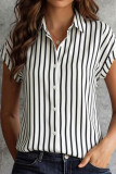 Lapel Button Striped Printed Short Sleeve Shirt