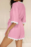 V-neck Wavy Edge Waist Cinched Jumpsuit Shorts