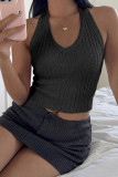 Solid Color V-neck Sleeveless Knitted Vest
