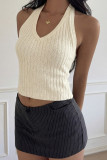 Solid Color V-neck Sleeveless Knitted Vest