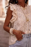 Lotus Leaf Sleeve Round Neck Lace Embroidered Shirt