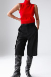Solid Color High Neck Knitted Sleeveless Vest