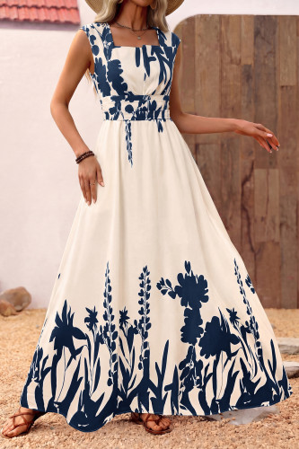 Retro Sleeveless Square Neck Waist Cinched Dress