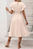 Ruffled Short Sleeved Waist Cinching Dress