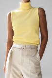 Solid Color High Neck Knitted Sleeveless Vest