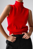 Solid Color High Neck Knitted Sleeveless Vest