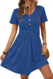 Round Neck Waist Cinched Short Sleeved Dress