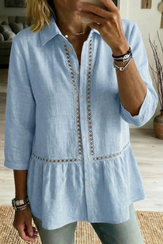 Solid Color Lapel Button Up Cardigan Shirt