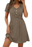 Round Neck Waist Cinched Short Sleeved Dress