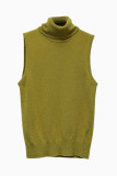 Solid Color High Neck Knitted Sleeveless Vest