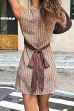 French Retro Striped Waist Cinching Sleeveless Dress