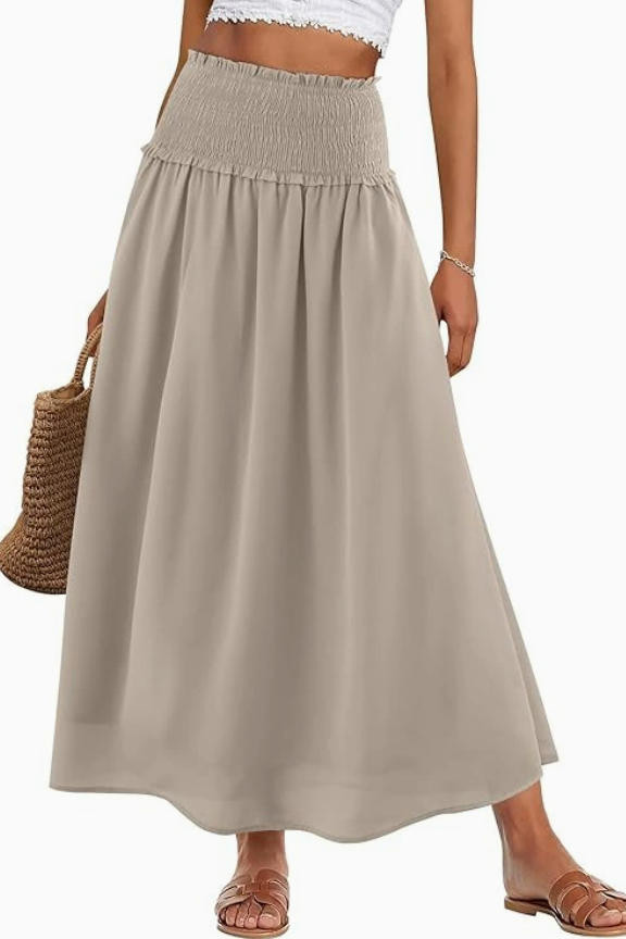 High Elastic Waist Pleated Solid Color Skirt