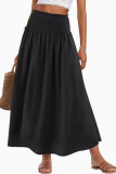 High Elastic Waist Pleated Solid Color Skirt