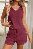 V-neck Sleeveless Vest Shorts 2-piece Set