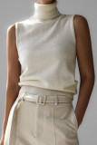 Solid Color High Neck Knitted Sleeveless Vest