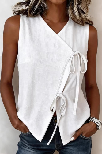 V-neck Sleeveless Solid Color Strap Vest