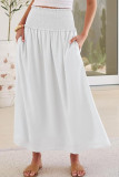 High Elastic Waist Pleated Solid Color Skirt